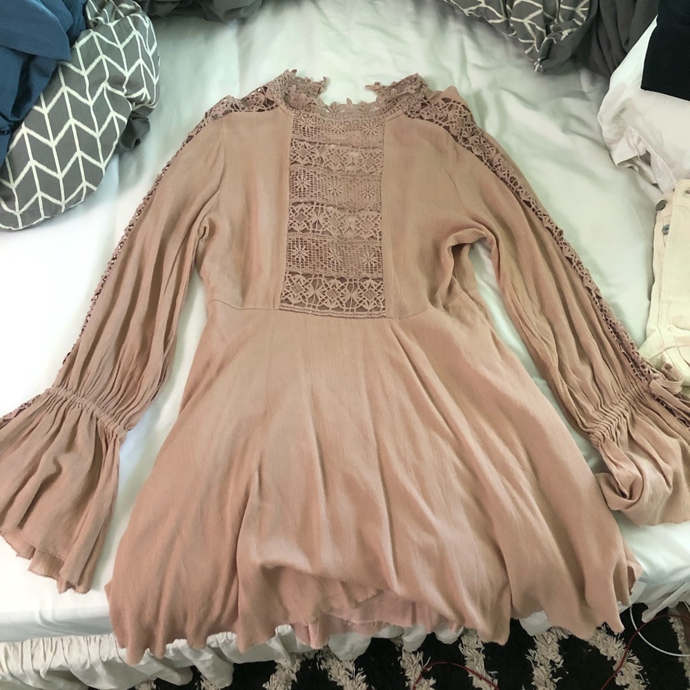 Free People High Neck Lace Long Sleeve Dress